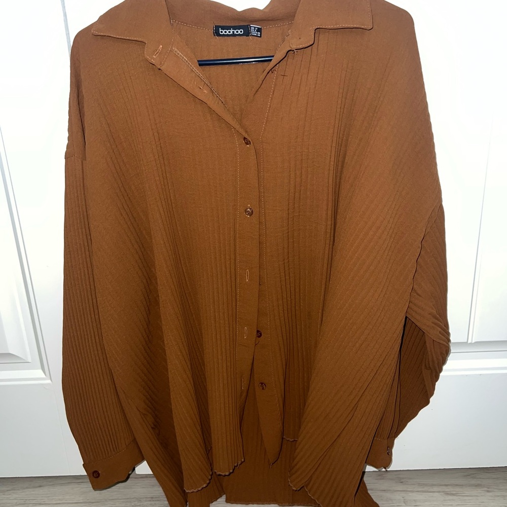 Boohoo Brown Button Down Shirt